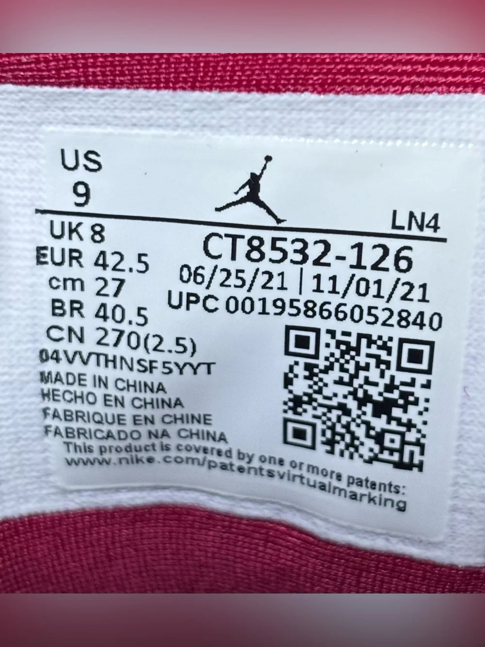 Jordan 3 Retro Cardinal Red 2022 Size 9